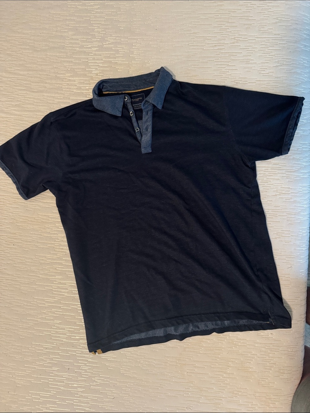 Denim & Flower Navy Polo with Chambray Trim